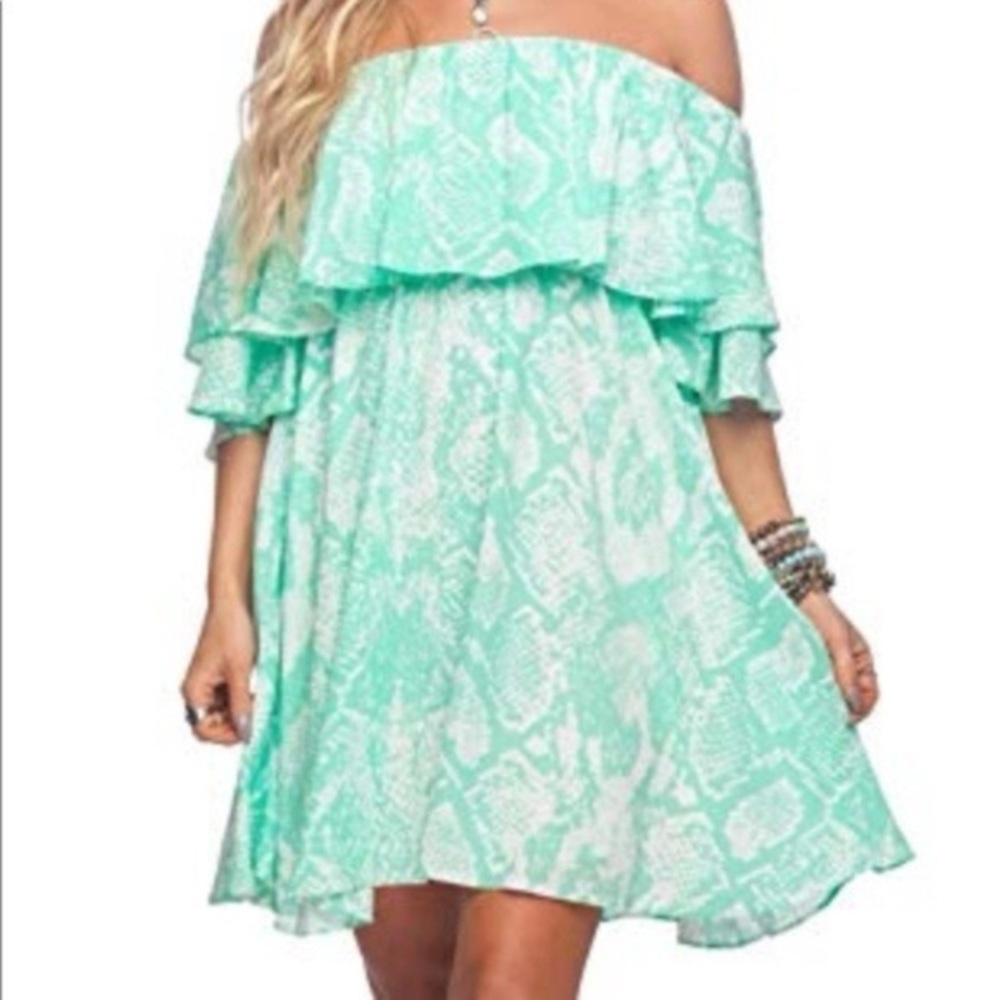 Buddy Love off the shoulder snake print dress